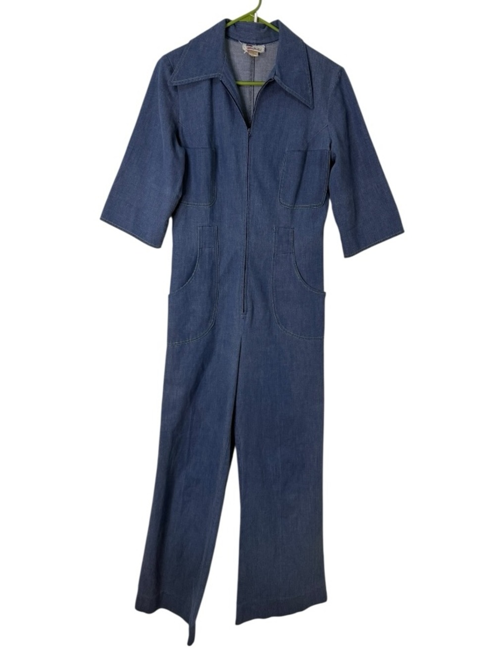 Vintage 70s Mary Muffet Denim Jumpsuit Wide Leg Belted Blue Boho Disco S M - Picture 7 of 10